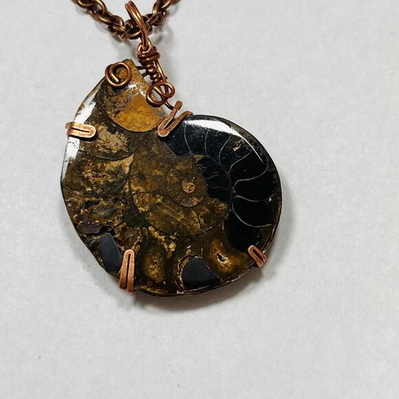 Handmade Wire Wrapped Ammonite Necklace with Copper Wire Pendant - Picture 1 of 3